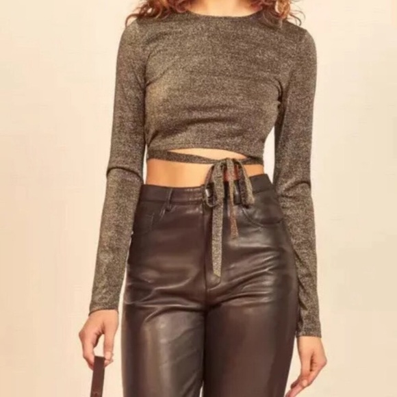 NWOT Reformation Jupiter Metallic Waist Tie Crop M - Picture 2 of 6